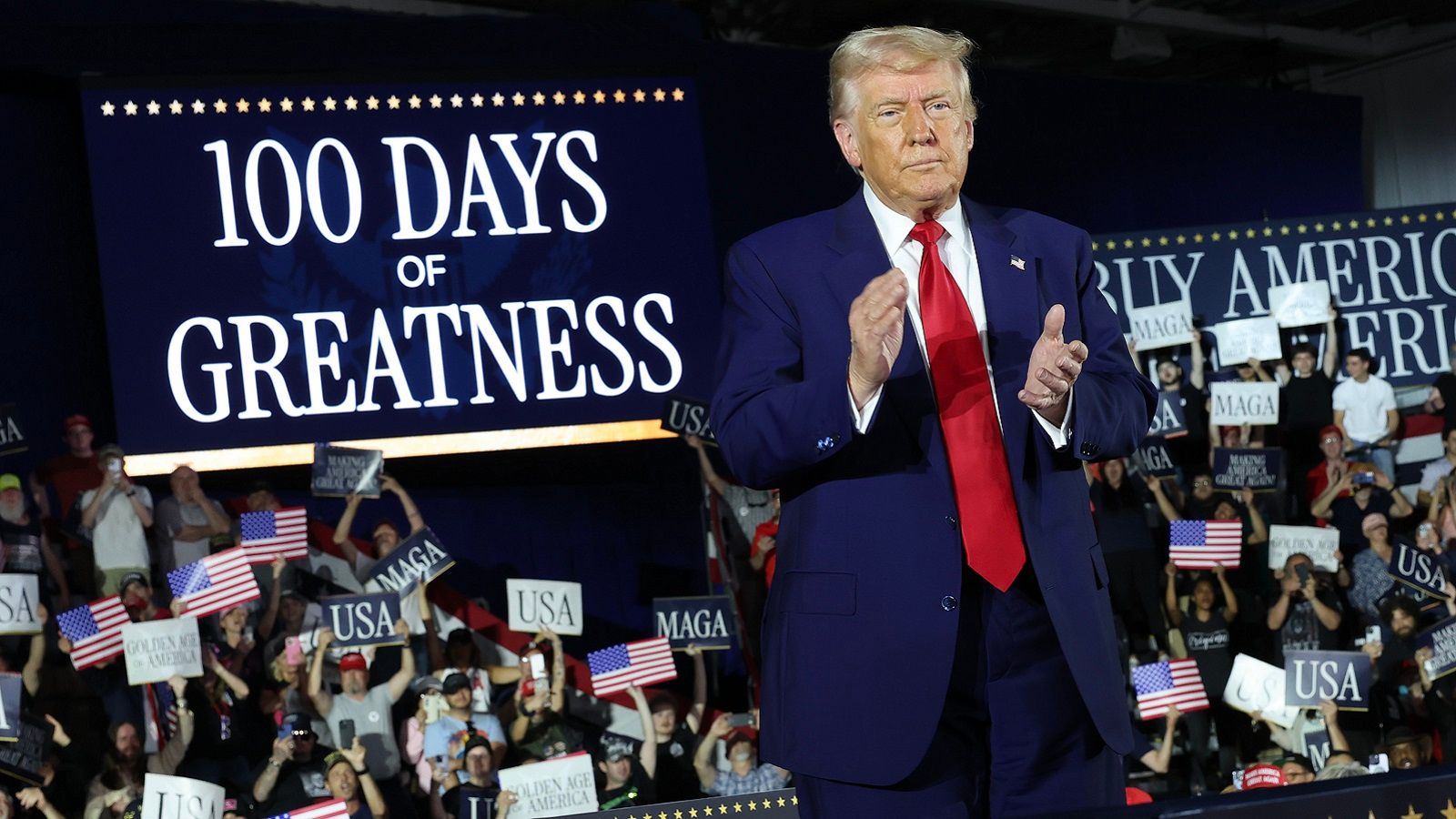 Trump celebrates 100 days in office by touting record and blasting foes Trump celebrates 100 days in office by touting record and blasting foes