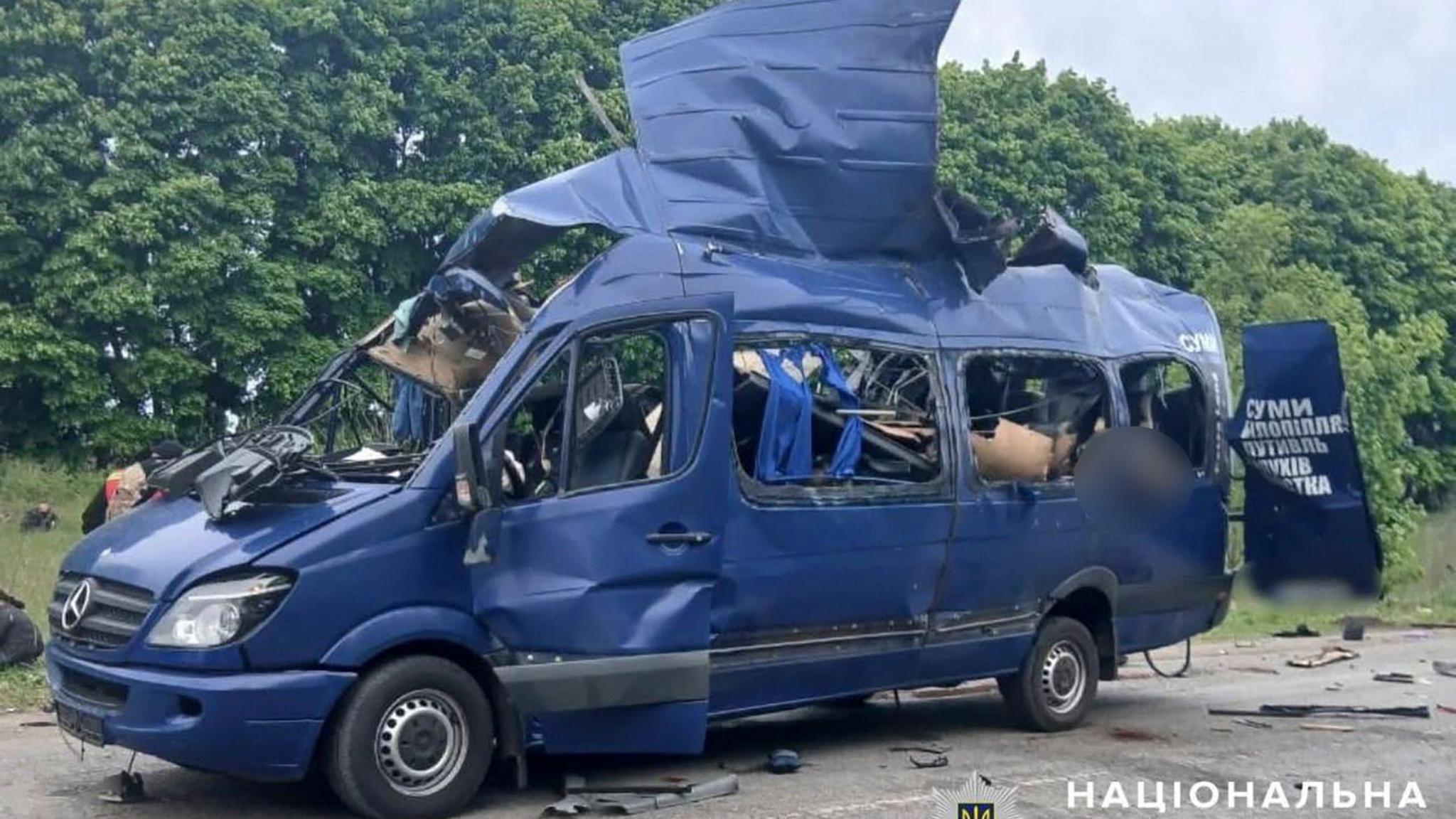 Nine killed in Russian strike on civilian bus in Ukraine Nine killed in Russian strike on civilian bus in Ukraine
